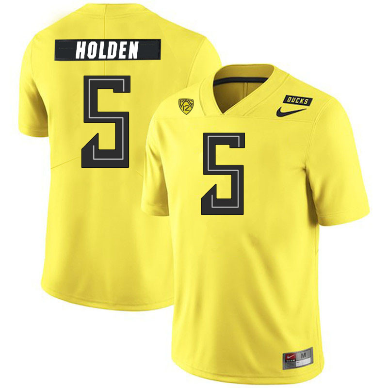 Men #5 Traeshon Holden Oregon Ducks College Football Jerseys Stitched Sale-Yellow - Click Image to Close